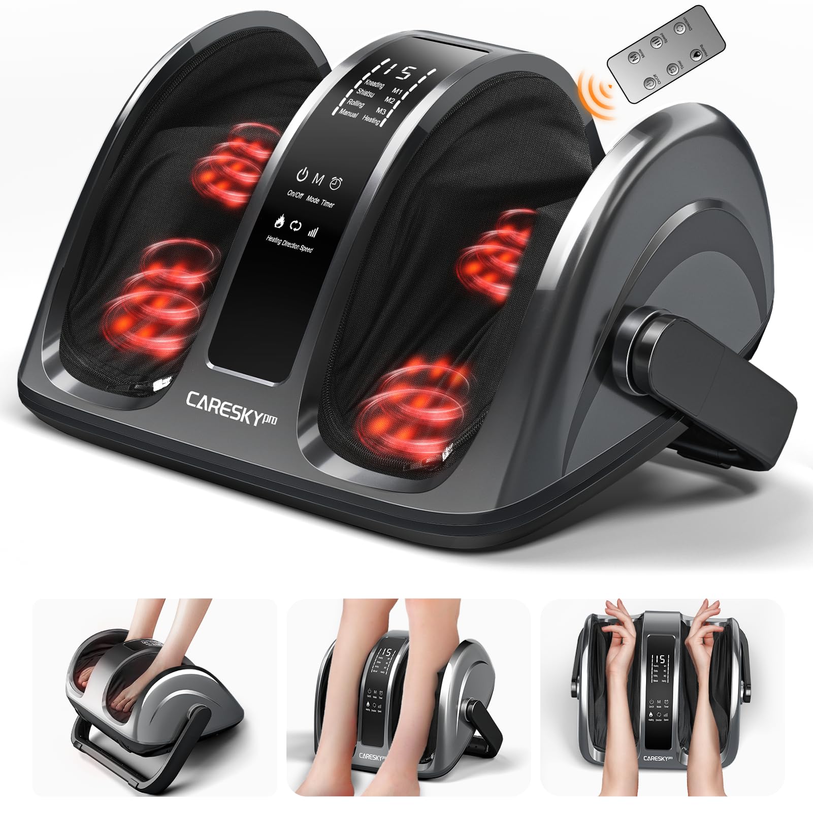 Careskypro Fsa Hsa Eligible Shiatsu Foot Massager With Heat, 3 Heating For Circulation And Pain Relief, Deep Kneading Rolling Fo